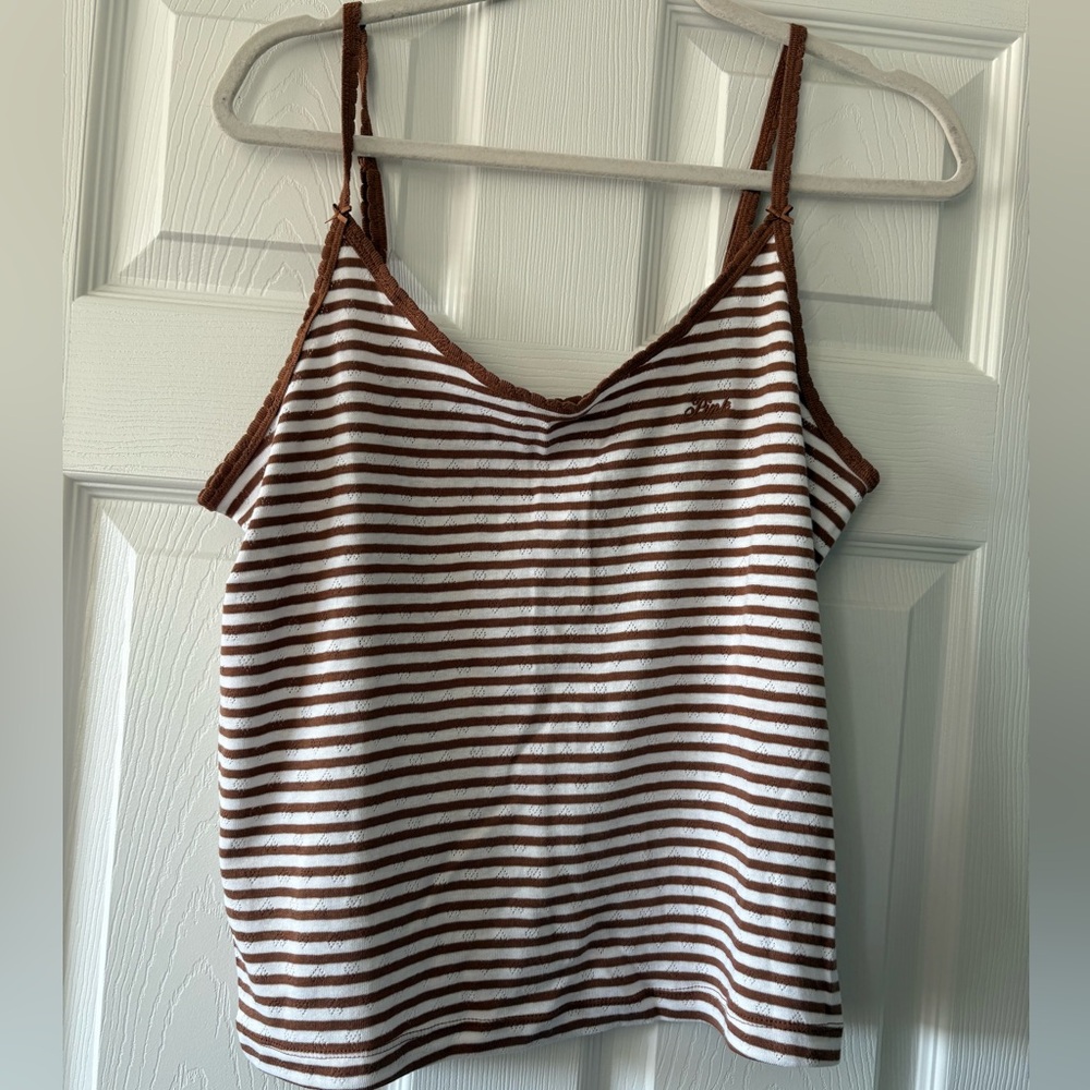 PINK Victoria's Secret Brown and White Striped Camisole